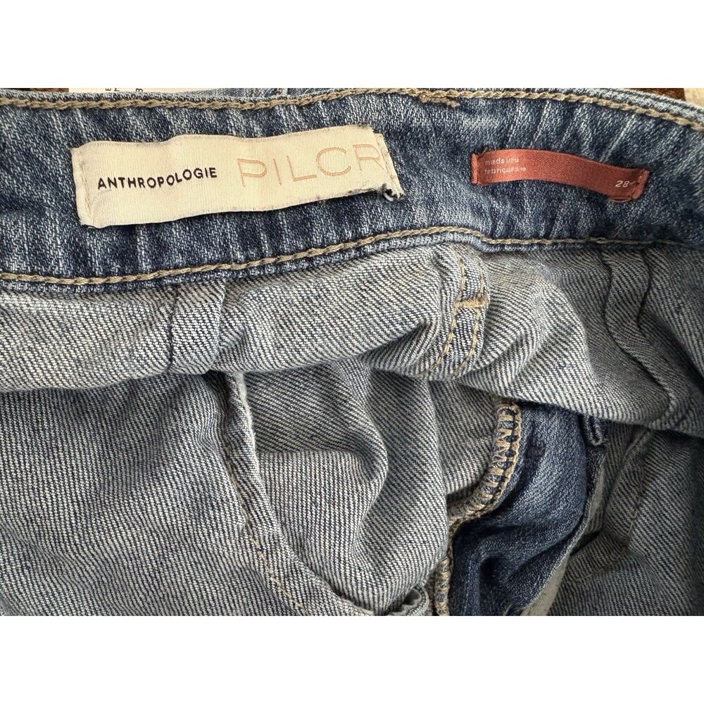 Anthropologie 28 Jeans Pilcro Barrel Bow Leg Boyfriend Distressed Stretch Blue - Picture 6 of 9